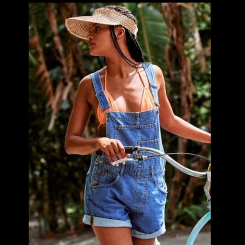 Free People We The Free Ziggy Cotton Denim Romper Overalls Size M